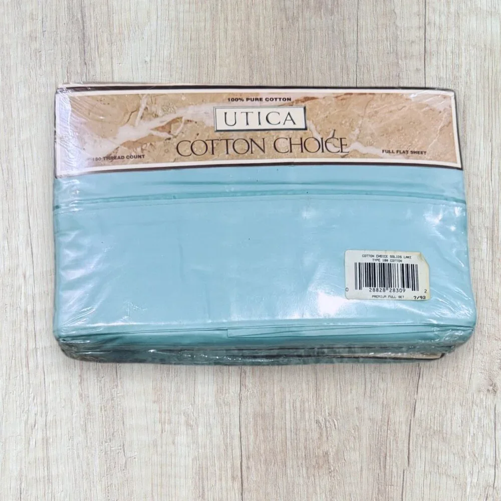 UTICA Vintage Y2K FULL Sheet Set Cotton Choice Solids Premium Lake Blue New